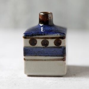 Otagiri Japan Japanese bud vase incense holder blue brown vintage pottery square